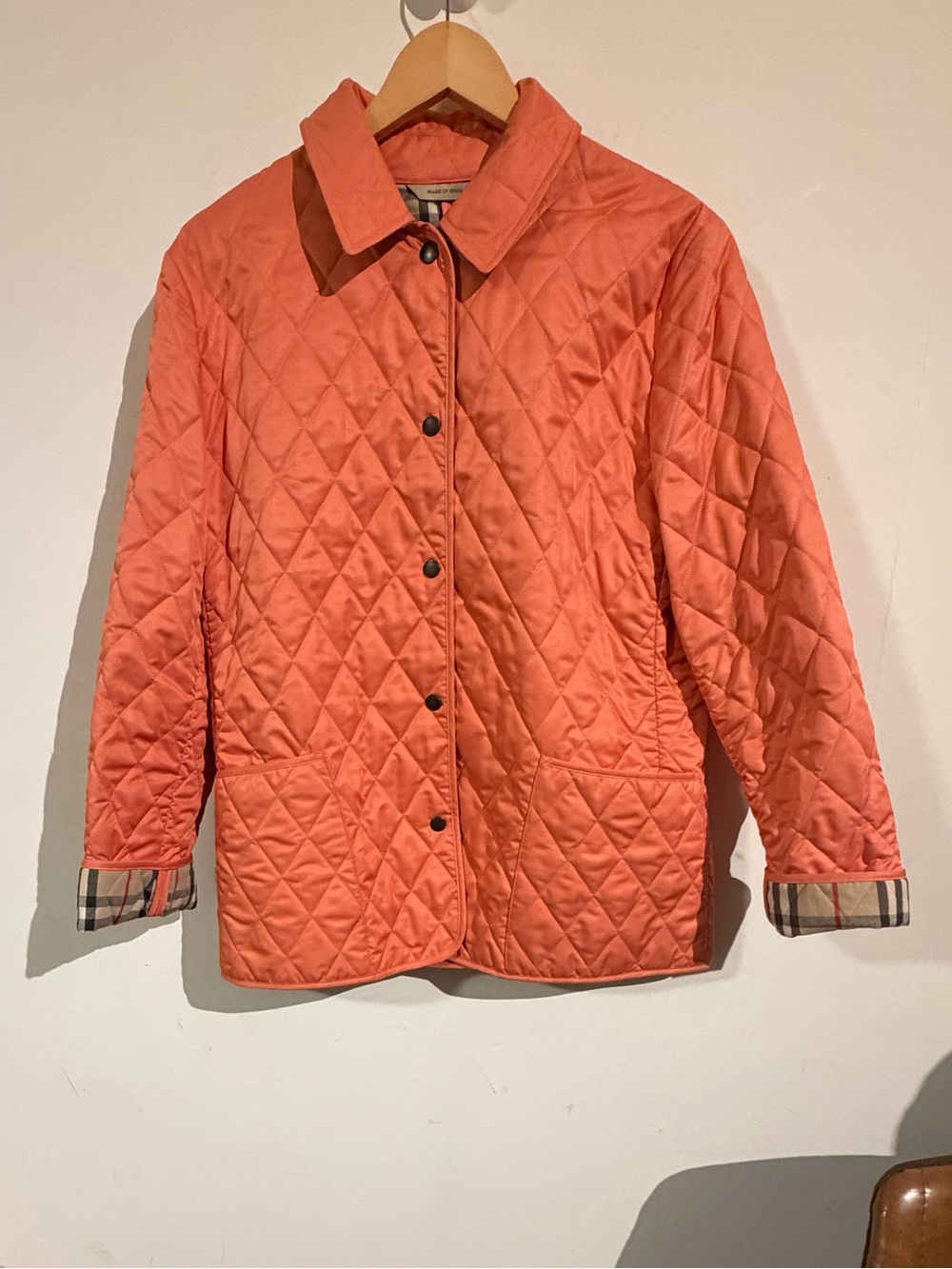 Burberry Quilted Utility Jacket in Coral Orange